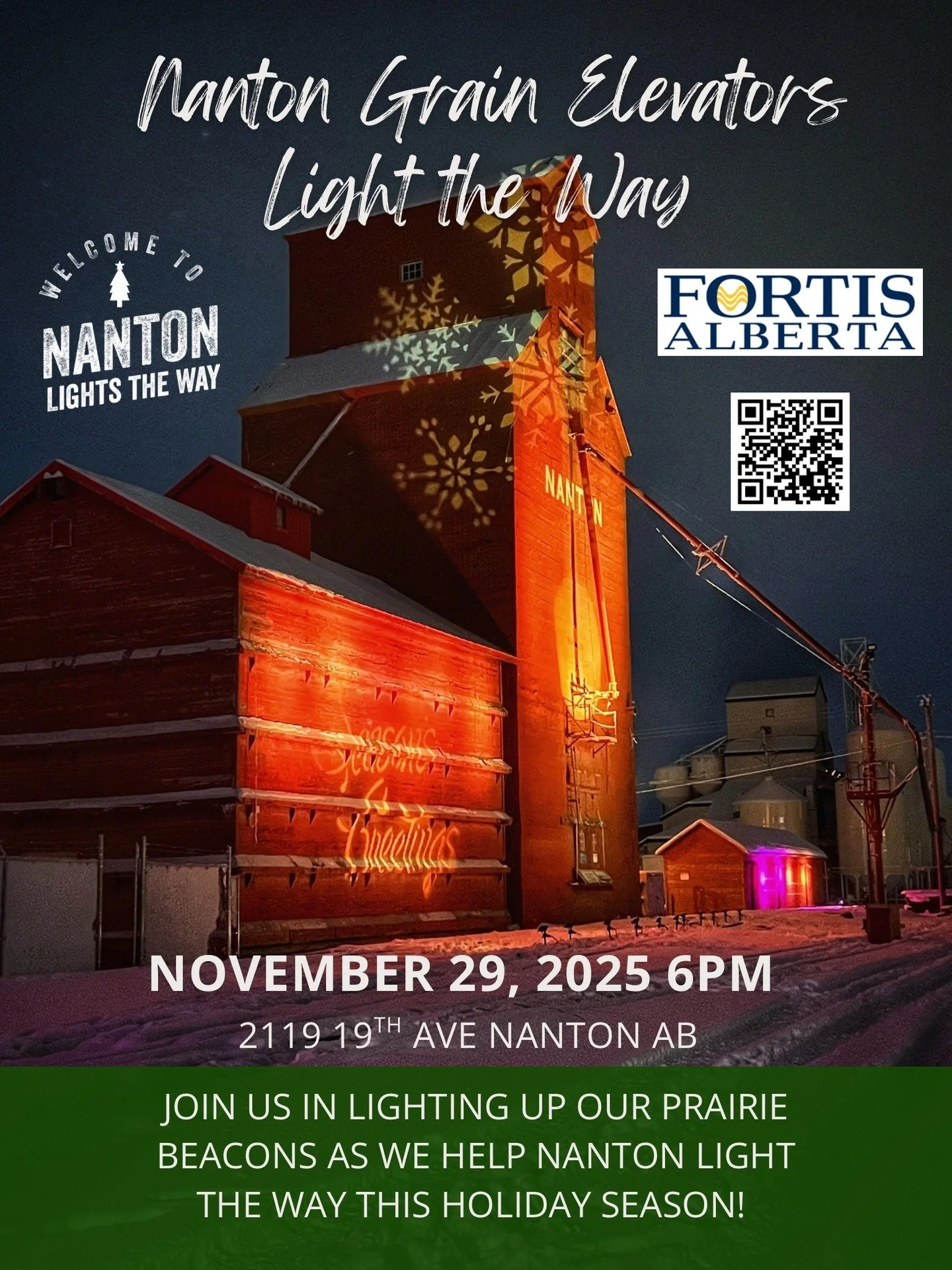 Another great event kicking off Nanton Lights the Way! Sat, Nov 29 at 6 pm come out for the lighting up of Nanton&rsquo;s prairie beacons as they help Nanton light the way this holiday season! @explorefoothills @nanton_elevators @fortisalberta #nanto