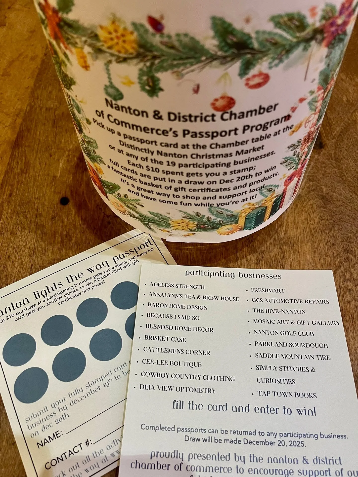 One week left of the holiday passport promotion! Get those cards stamped and dropped off at any of the 19 participating businesses by December 19. The winning prize is huge! A $10 spend gets you one stamp, you're supporting local businesses and getti