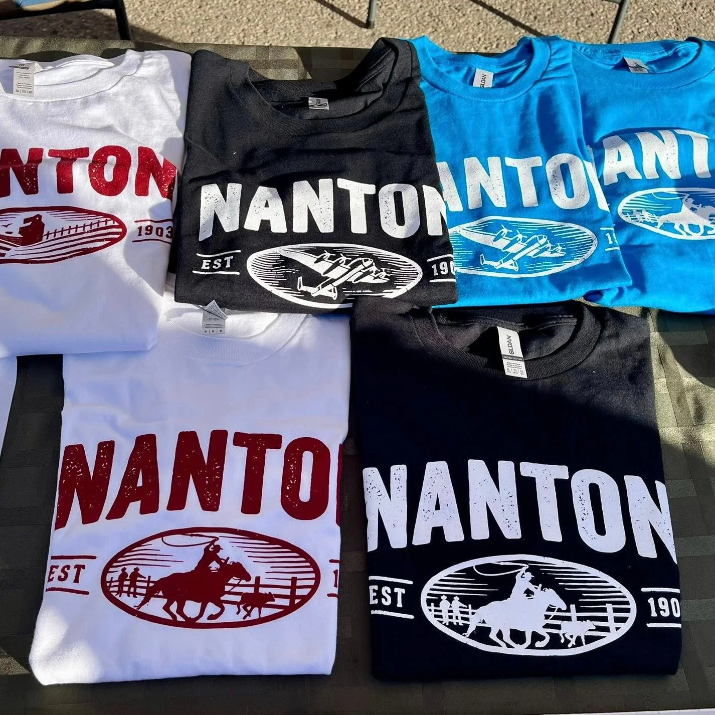 Still looking for that perfect gift?! The Nanton Chamber has black, white, and teal t-shirts (with grain elevator, horse rider, or plane on each), baseball caps and trucker hats and Nanton tote bags. Either download the order form under the Merch sec