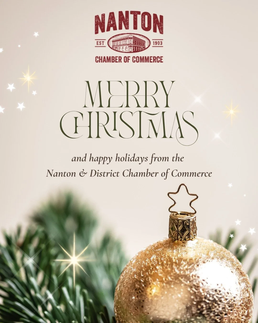 The Nanton &amp; District Chamber of Commerce wishes everyone - particularly all our amazing businesses and customers - a wonderful holiday season. Many businesses are open between Christmas and New Year's Day, come for a visit and wander and check t