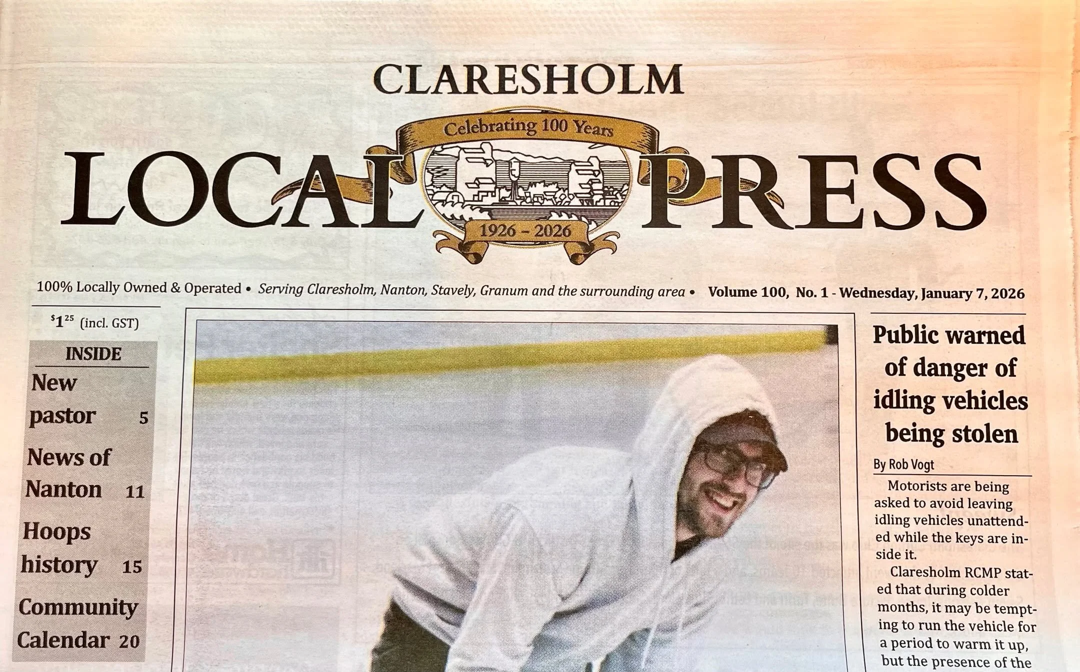 Congratulations to the Claresholm Local Press on celebrating 100 years in business: 1926-2026. One of the only remaining print newspapers in the area, it's been carrying Nanton news for the past year. Several businesses in Nanton are selling it, with