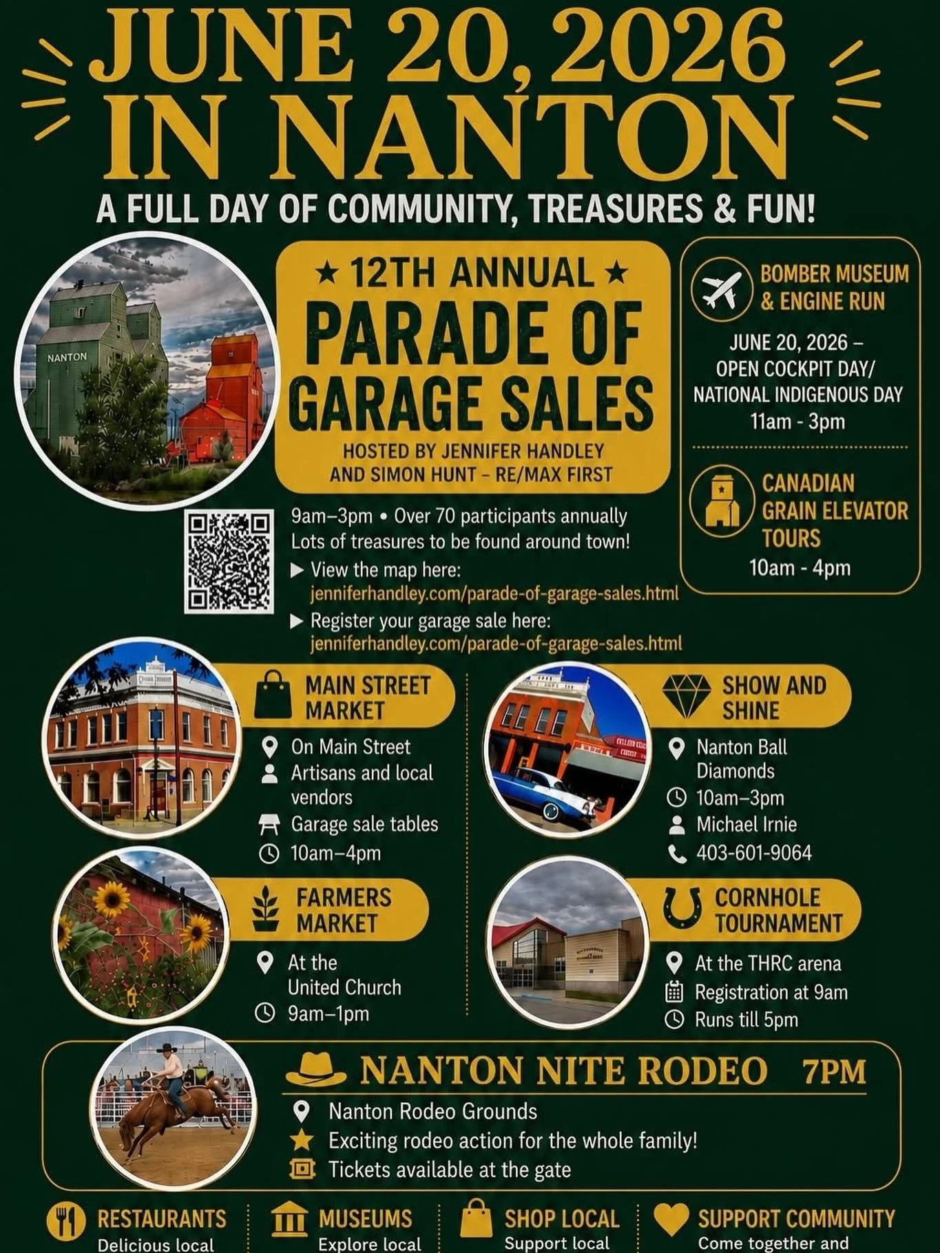 ✨ MARK YOUR CALENDARS ✨

Nanton is going to be the place to be on June 20th! 🙌
From the Parade of Garage Sales, Main Street Market, Farmers Market, Show &amp; Shine, Cornhole Tournament, museum events and the Nanton Nite Rodeo &mdash; there is truly