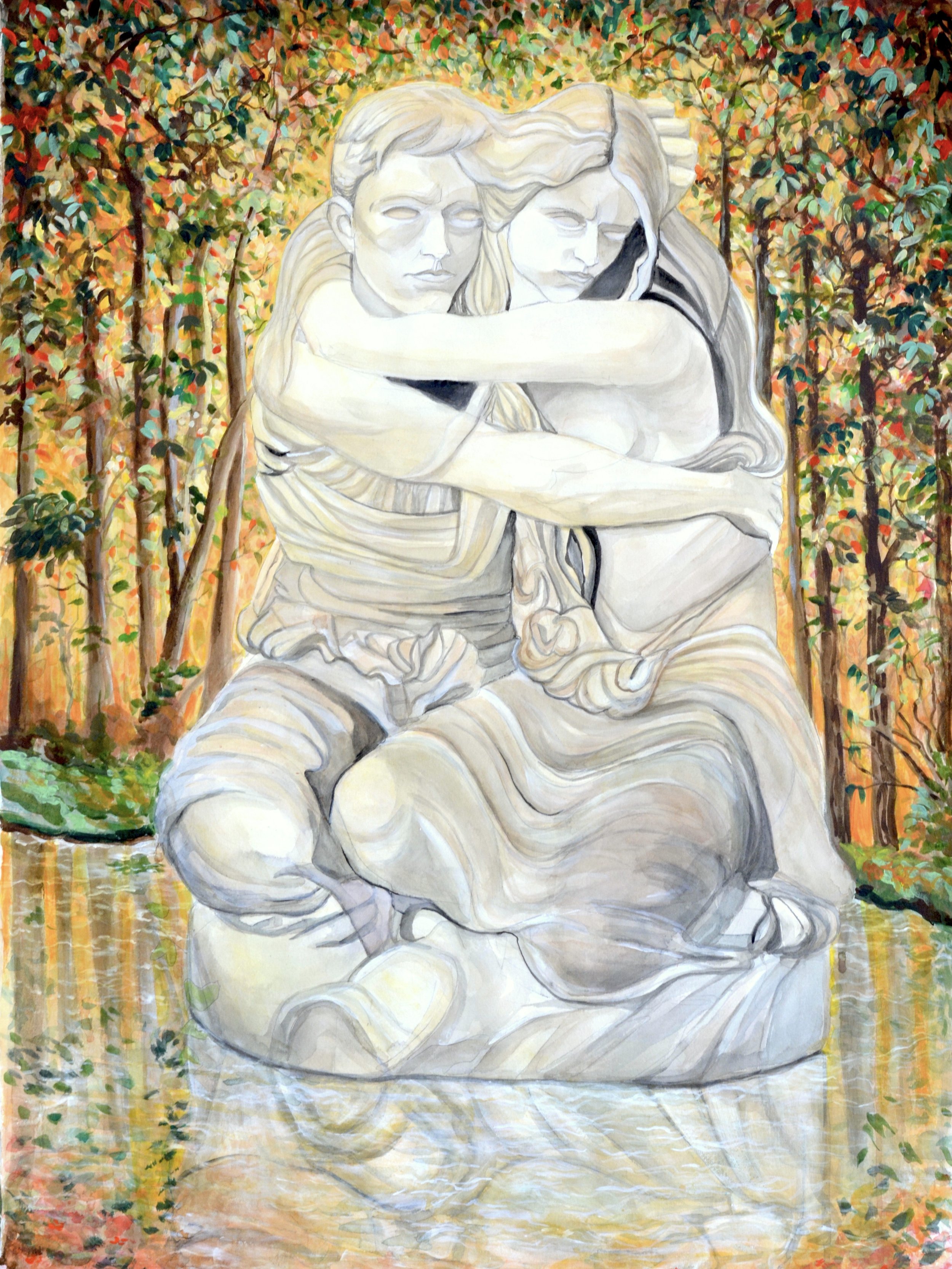 Embrace, Watercolor and Acrylic on Arches Paper, 30" x 22.5," 2021, $3000