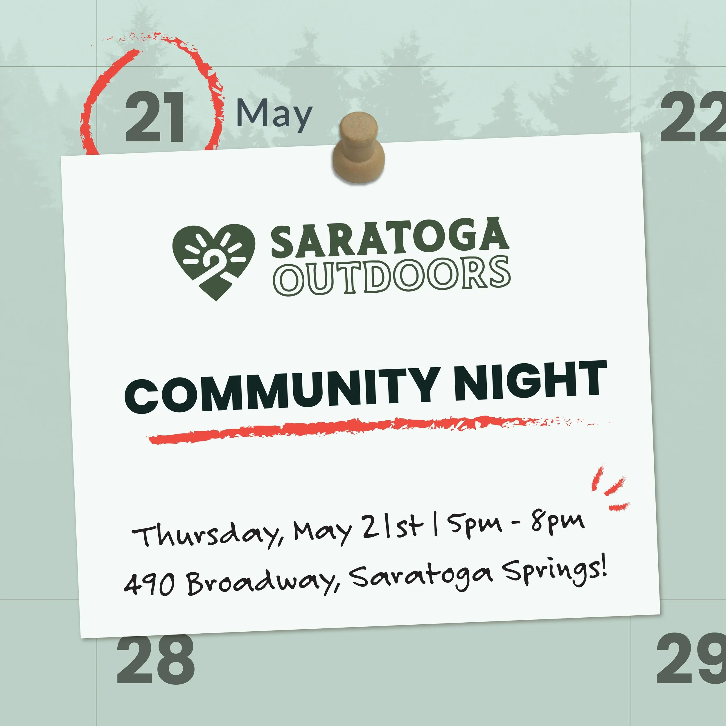Join Us For Community Night at Saratoga Outdoors on May 21st, 5-8 PM!&nbsp; Win a $100 Saratoga Outdoors gift card!!!