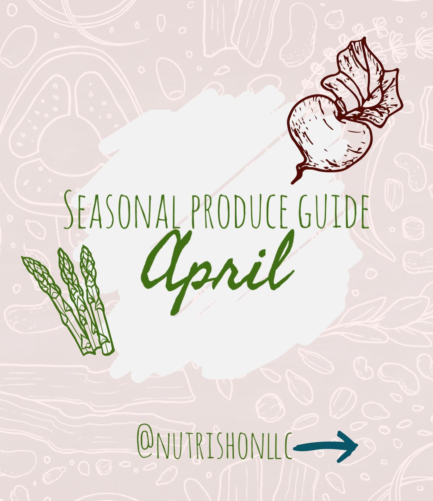 SAVE this post for future reference! 

April starts tomorrow and with it comes a new list of in-season produce! 

Eating seasonally is good for you, the environment, and your wallet! 

Try incorporating as many fruits and veggies in your daily routin
