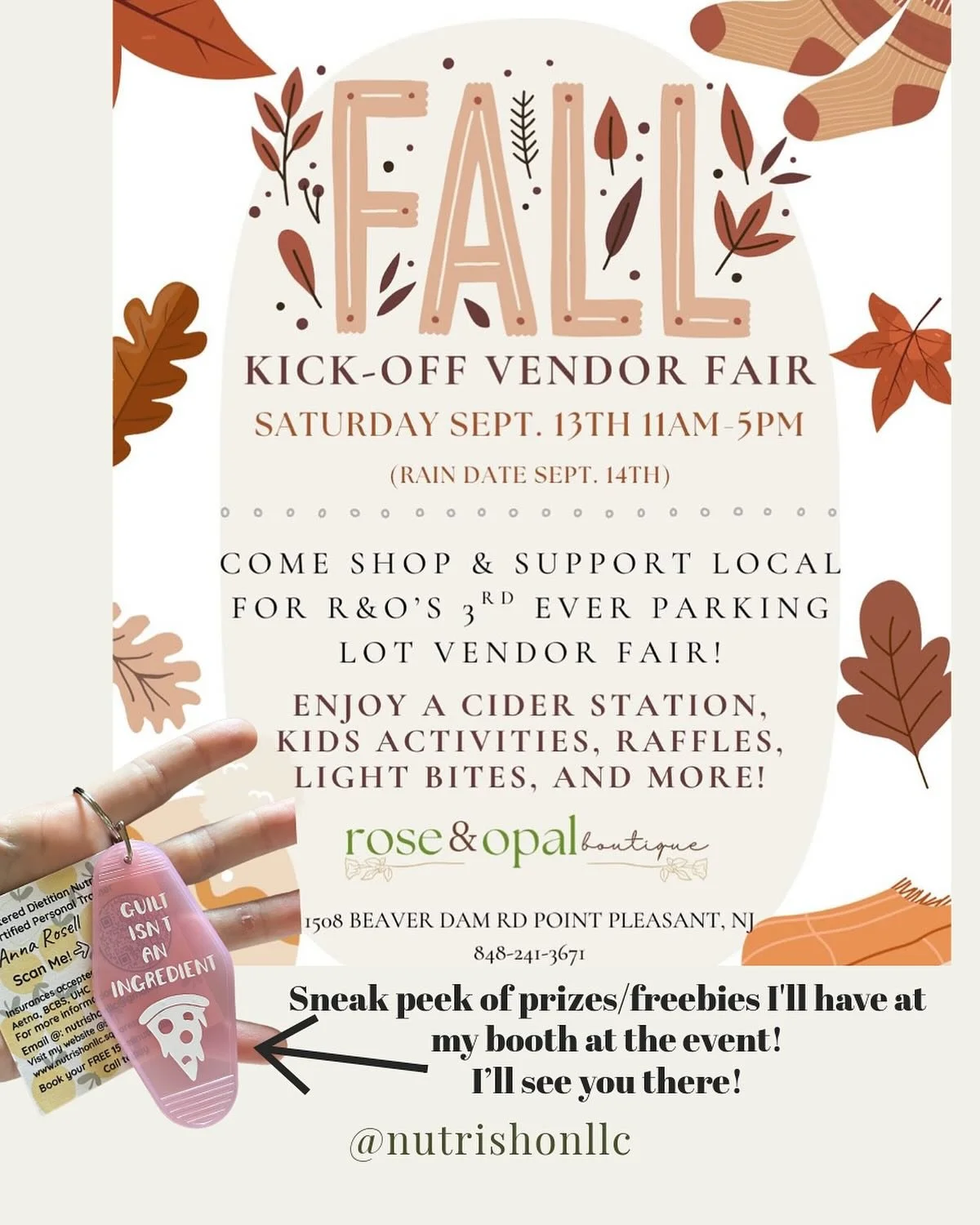 Come join me and other local vendors at Rose &amp; Opal&rsquo;s Fall Kick-Off Vendor Fair TOMORROW from 11-5 at 1508 BEAVER DAM RD POINT PLEASANT, NJ! 

I&rsquo;ll have plenty of freebies (including fresh popped popcorn) AND a prize wheel featuring g