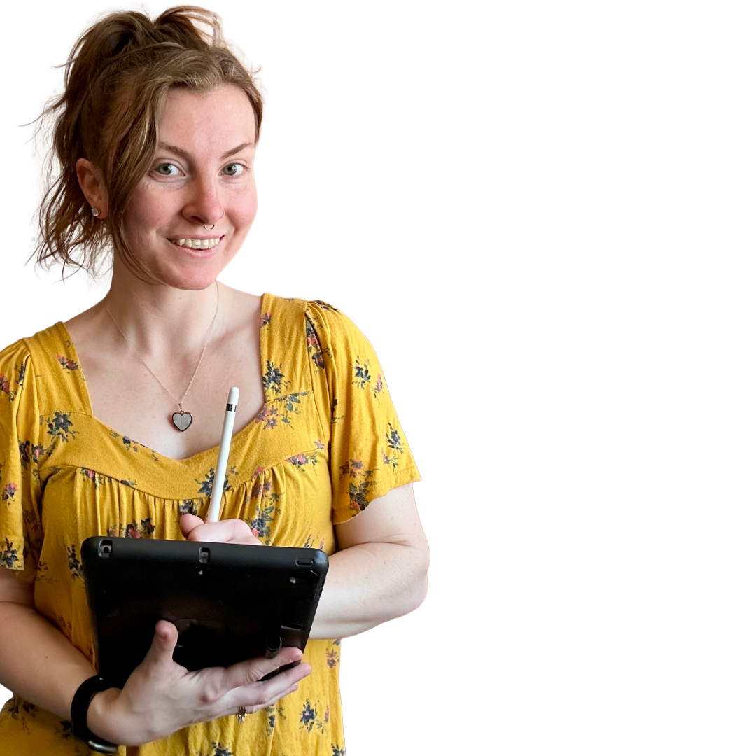 Meet Anna, a registered dietitian nutritionist holding her tablet ready to provide nutrition counseling