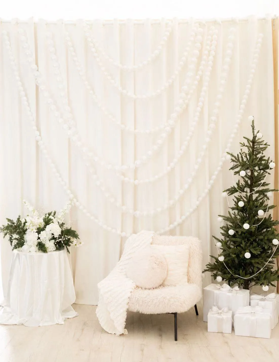Winter Pearls - Available Oct 17-Dec 31, located in front of the ivory draping. AI Concept, final Setup May Vary.