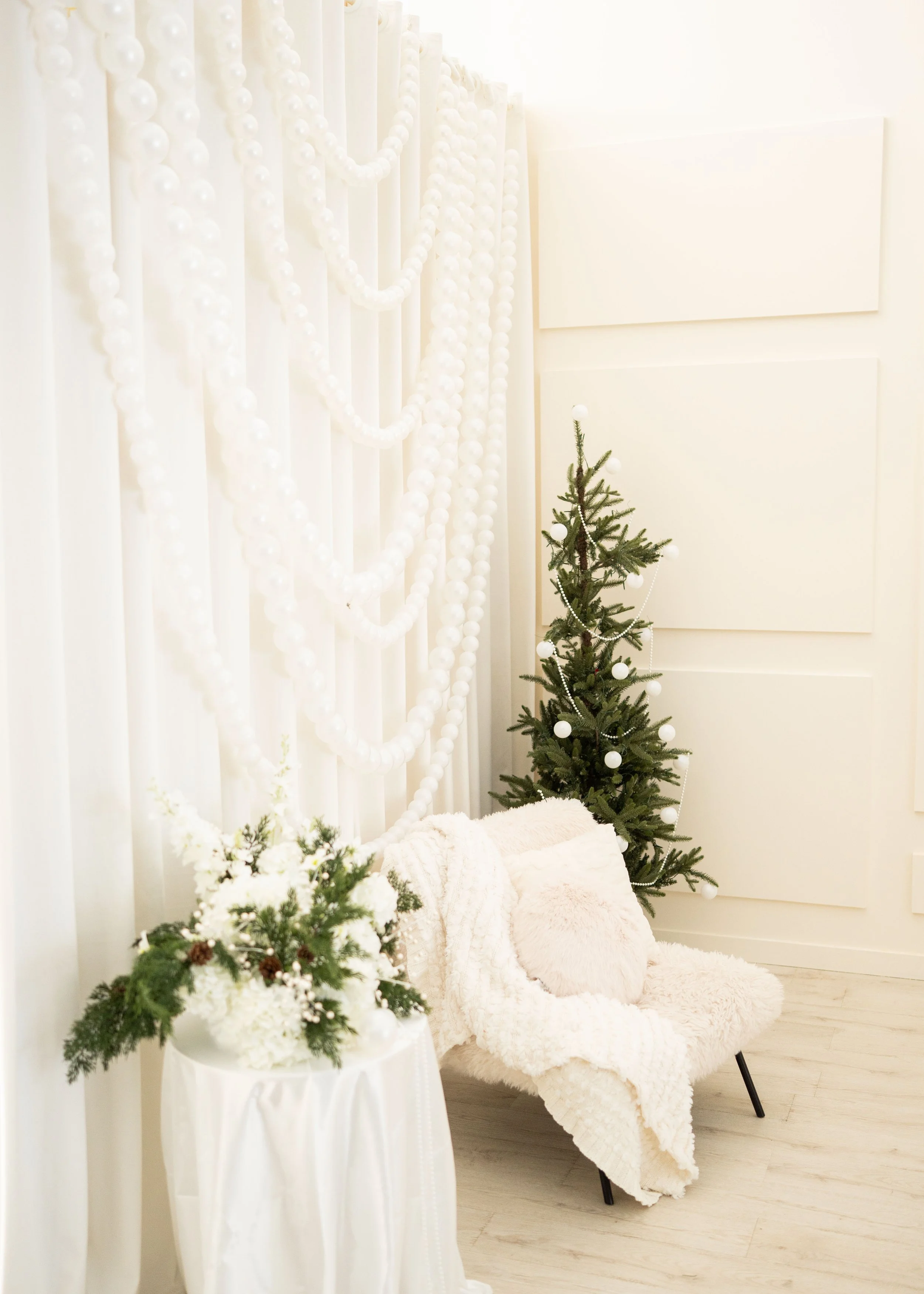 Winter Pearls - Available Oct 17-Dec 31, located in front of the ivory draping. AI Concept, final Setup May Vary.