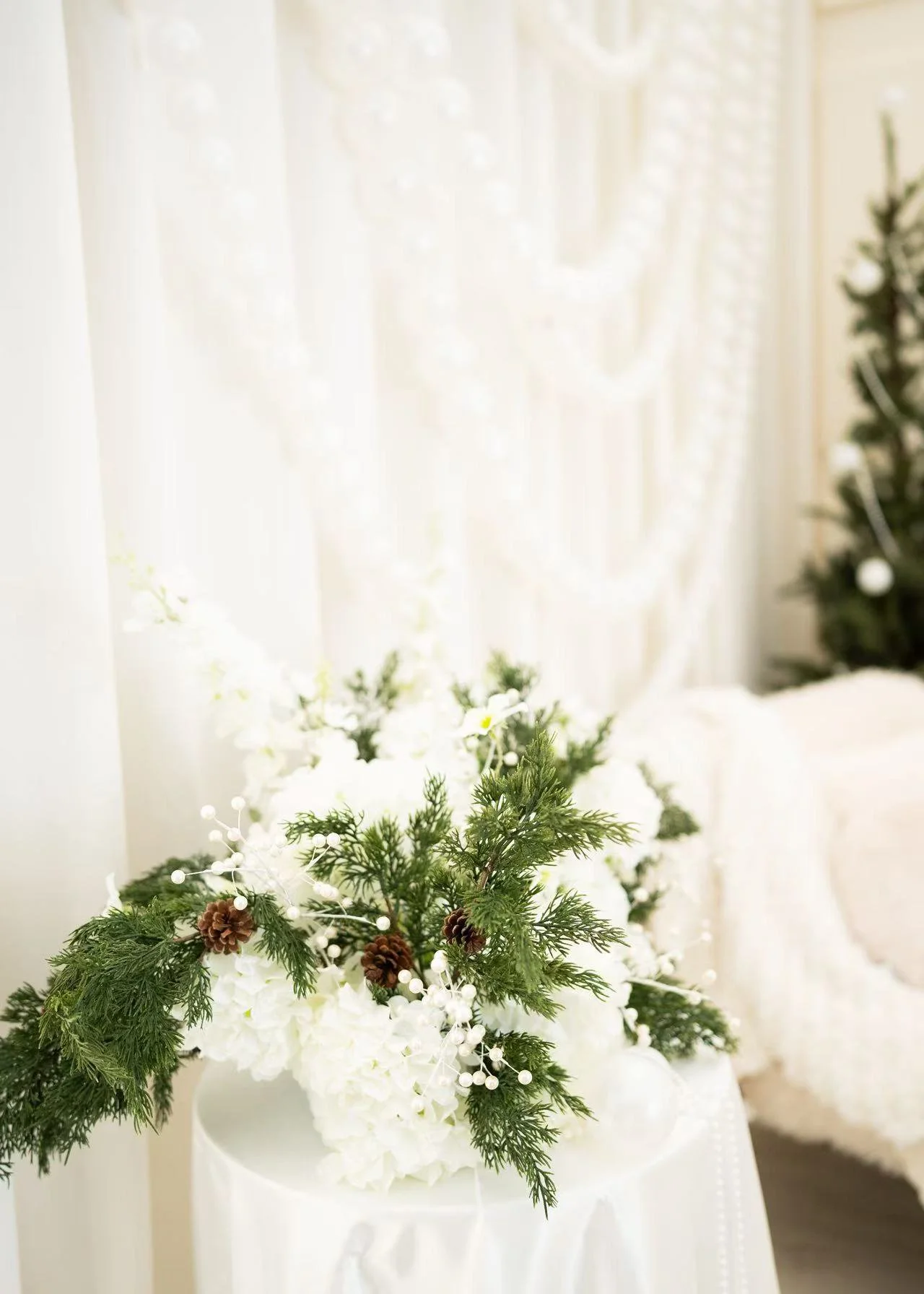Winter Pearls - Available Oct 17-Dec 31, located in front of the ivory draping. AI Concept, final Setup May Vary.