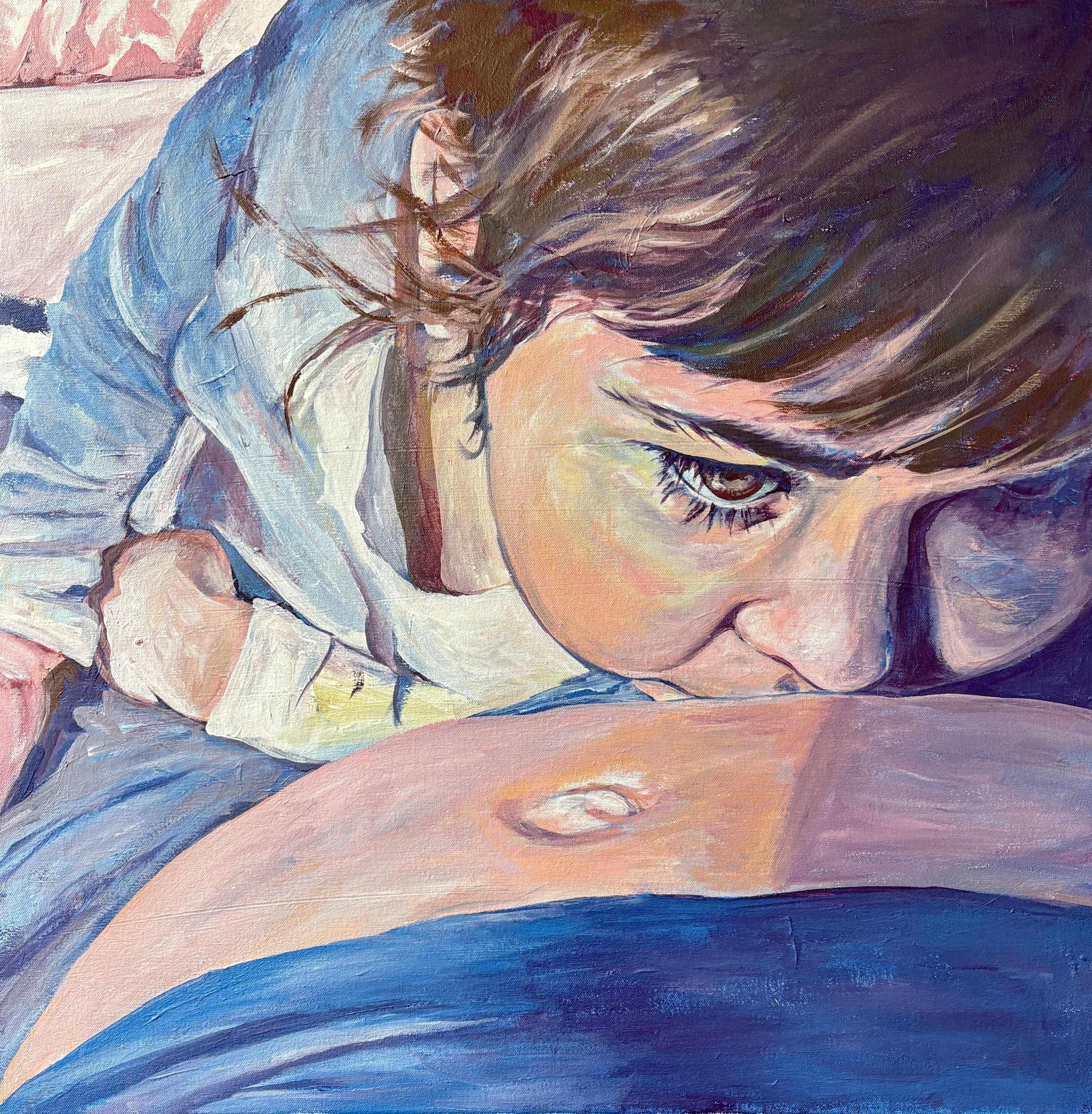 "Kissing Mama's Pregnant Belly" 26x26inch Acrylic on Canvas $1,300