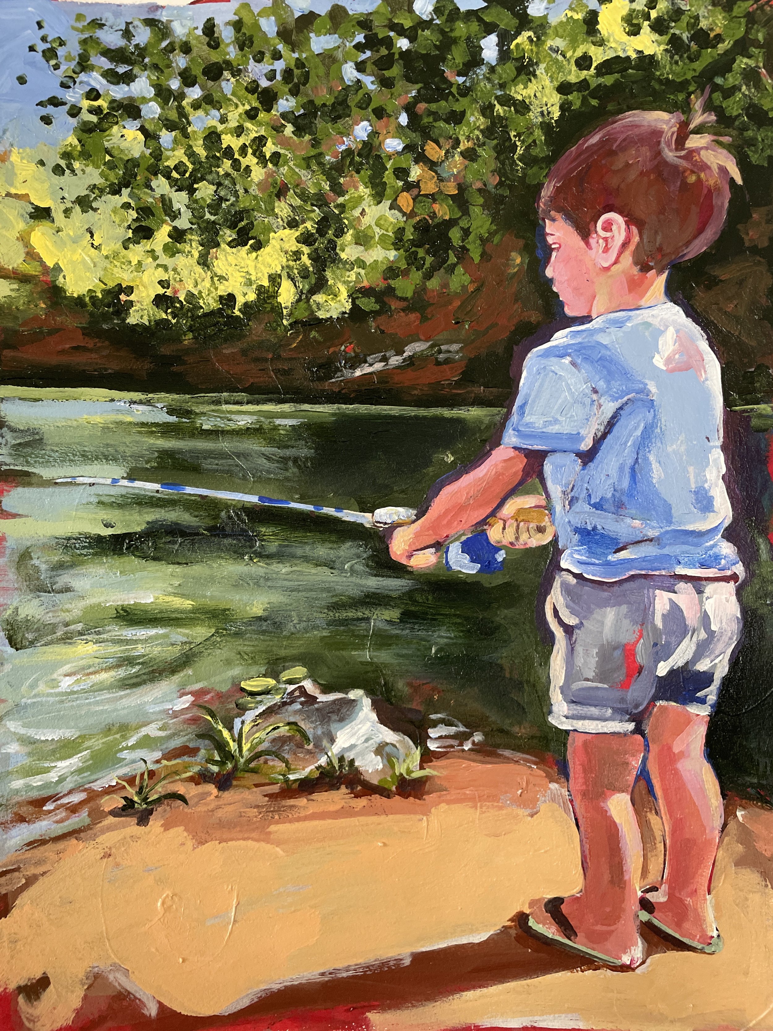 "A Boy Fishing" 18x24 Inches Acrylic on Paper $600