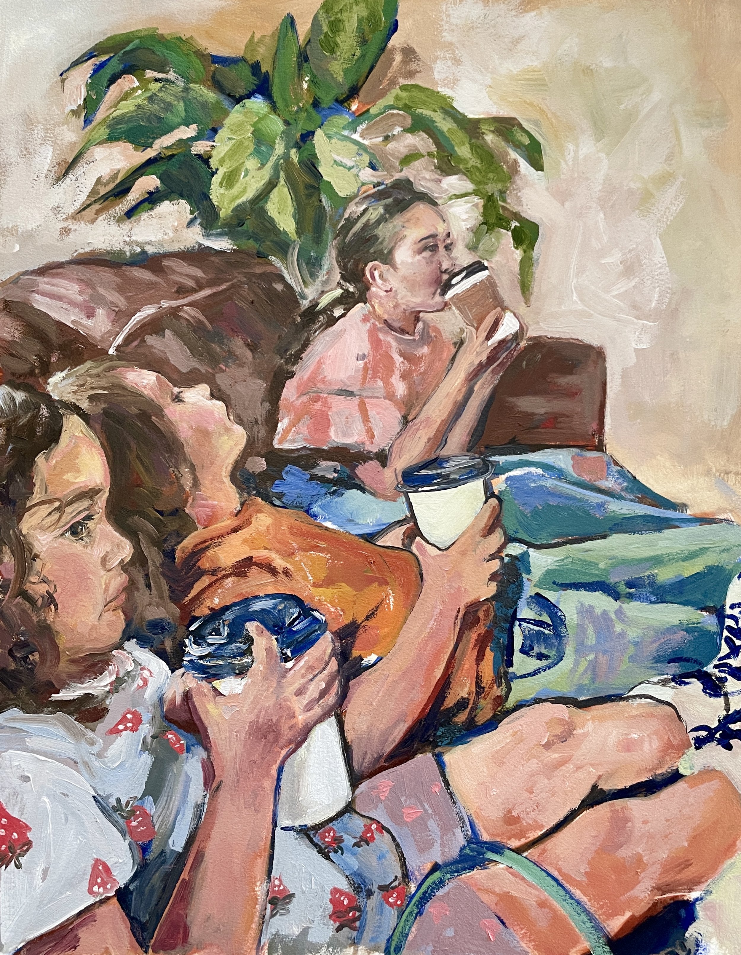"Coffee Shop Kids" 18x24 Inches Oil on Paper Private Collection