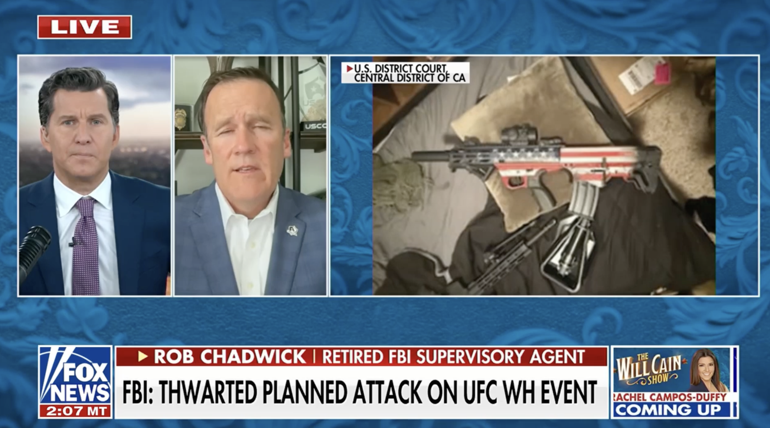 June 2026: Rob was on the Will Cain Show discussing how the FBI thwarted an attack on the UFC event at the White House.