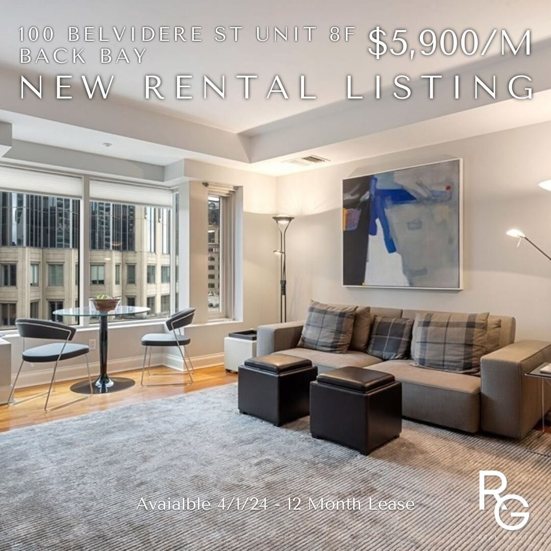New Rental Listing 
100 Belvidere Street unit 8F - Back Bay 02116
(The Belvedere)
Available for 4/1/24 move in 
Fully Furnished 
$5,900/month
837 +/- SF
1 bed 1 bath
12-month lease
First month&rsquo;s rent, last month&rsquo;s rent, broker fee, securi
