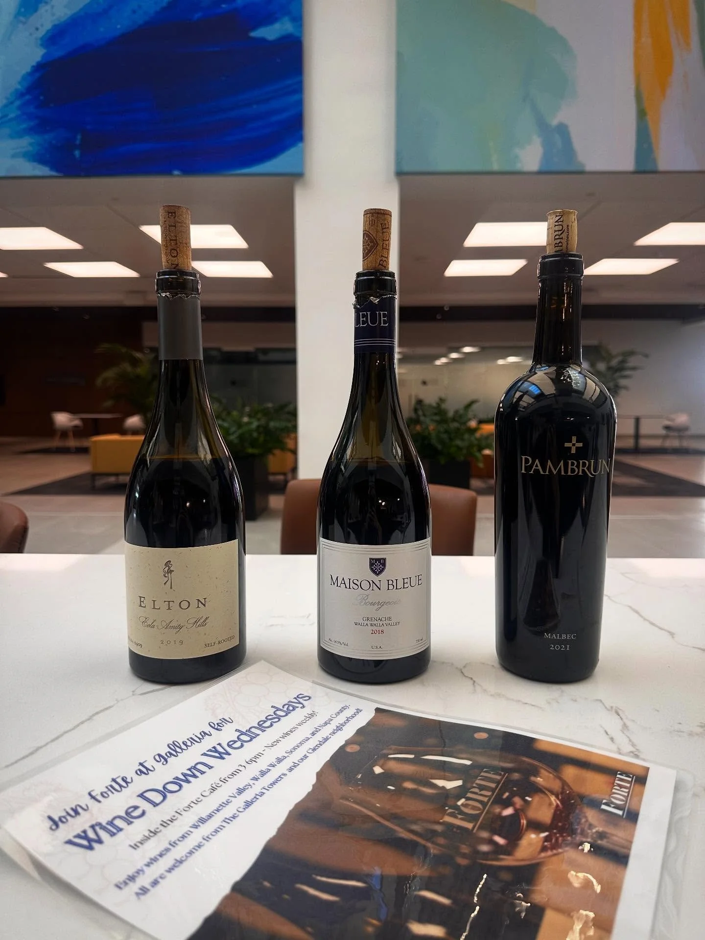 Wine Down Wednesdays &ndash; Now Weekly! 🍷

Join us inside the Forte Caf&eacute; at Galleria every Wednesday from 3&ndash;6 PM for an evening of good company and great pours. Each week, we&rsquo;ll feature some curated tastings from Willamette Valle