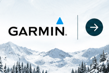 Garmin logo with mountainous snow-covered landscape in the background.