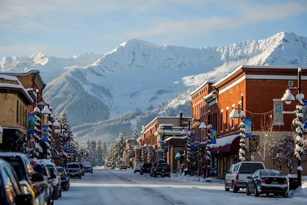 Downtown Fernie, British Columbia in winter