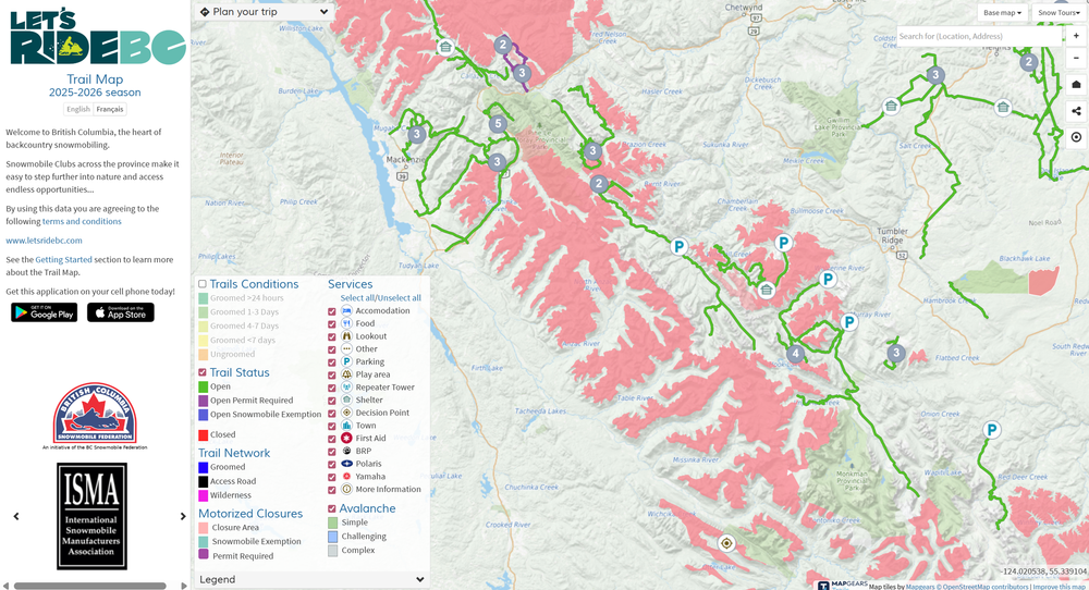 BC Snowmobile Trail Map