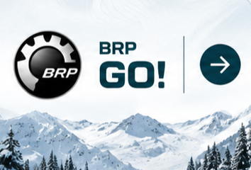 BRP GO! logo with a snowy mountain landscape in the background.