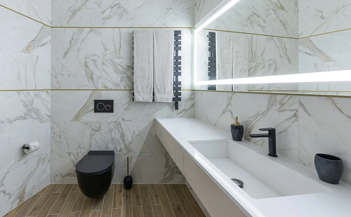 bathroom, renovation, refurbishment, modern, black, white