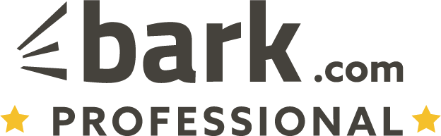 Bark.com Professional logo with stars on each side, black background, and gray text.