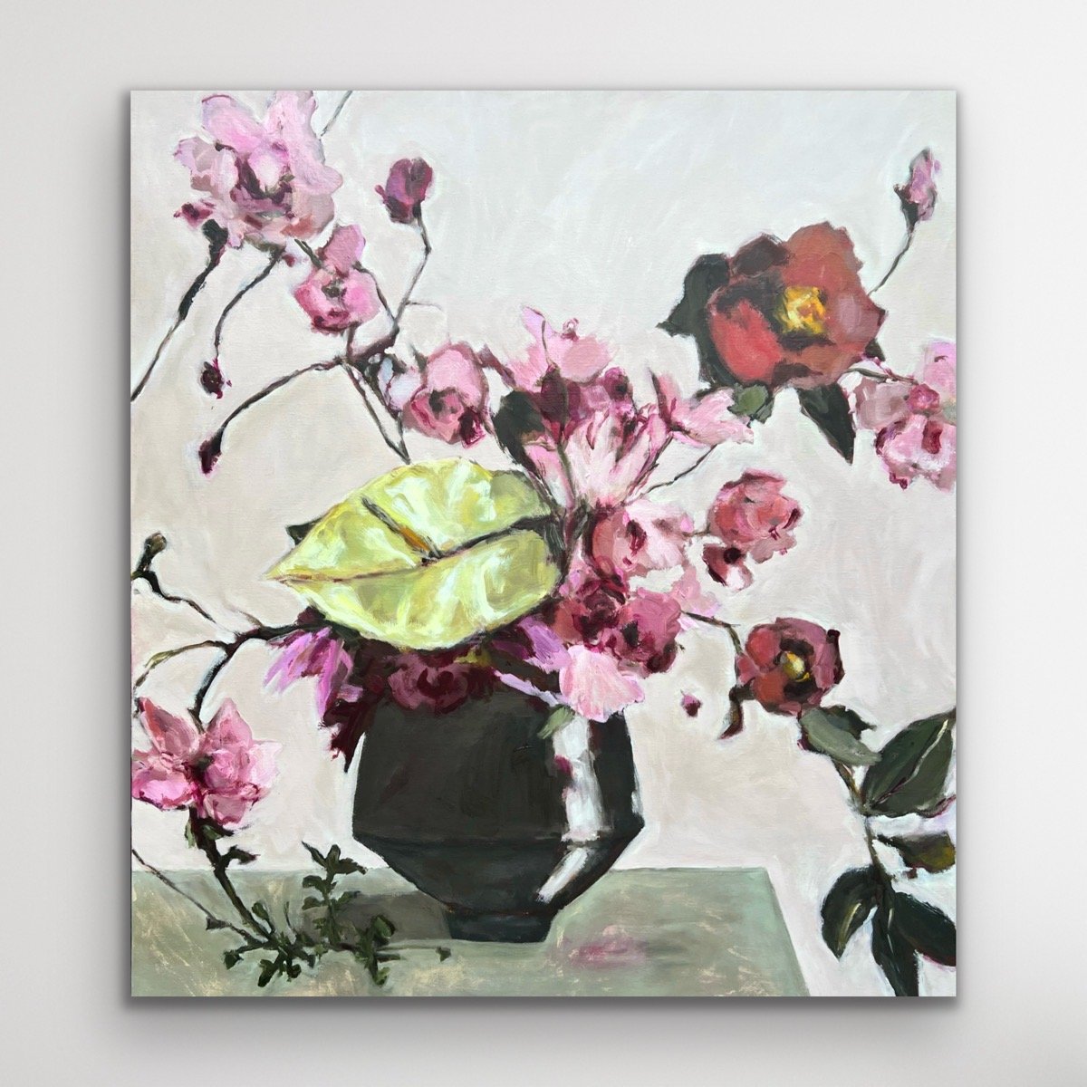 Yellow Anthurium with Peonies, 90 x 100cm