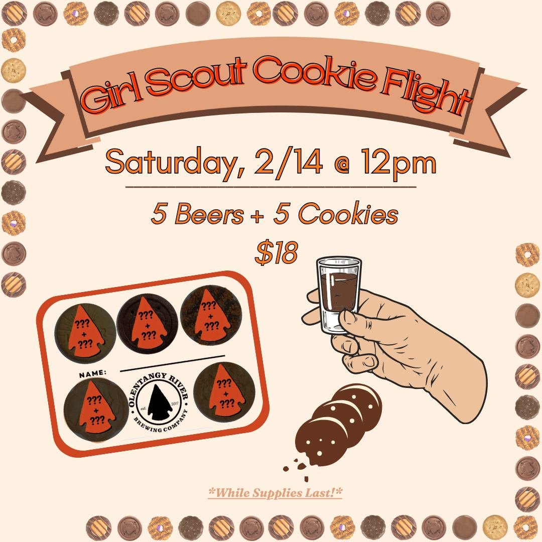 Join us this Saturday for our yearly Girl Scout Cookie and Beer pairing! 5 girl scout cookies, paired with 5 tasty ORBC beers. Flights are available starting at noon, and go as long as supplies last. 

Cookies will be available for purchase on site a