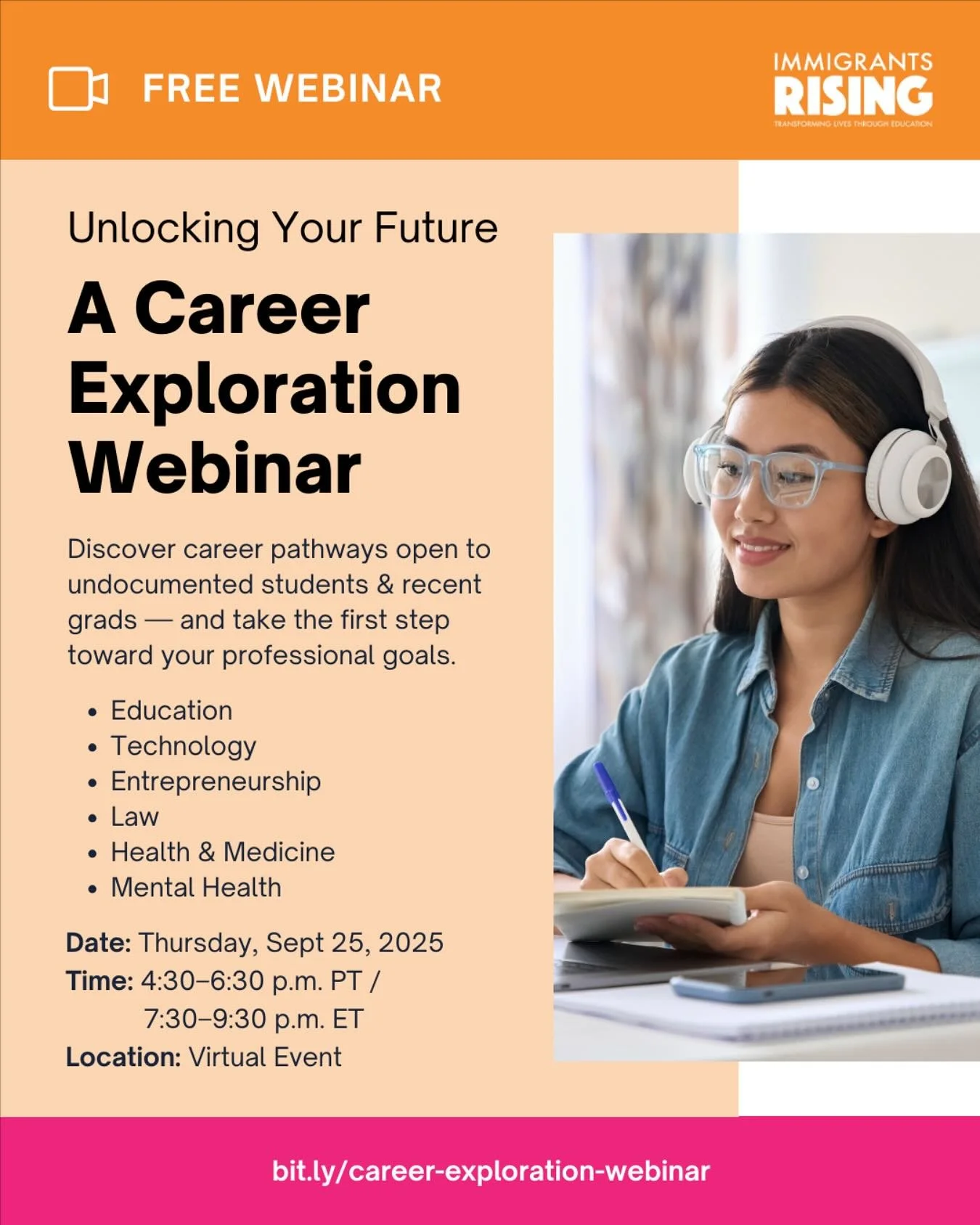 Ever wondered what career paths are possible for undocumented students and grads? @ImmigrantsRising&rsquo;s free virtual webinar is designed to help students start imagining&mdash;and planning&mdash;what their future can look like.

In this webinar, 