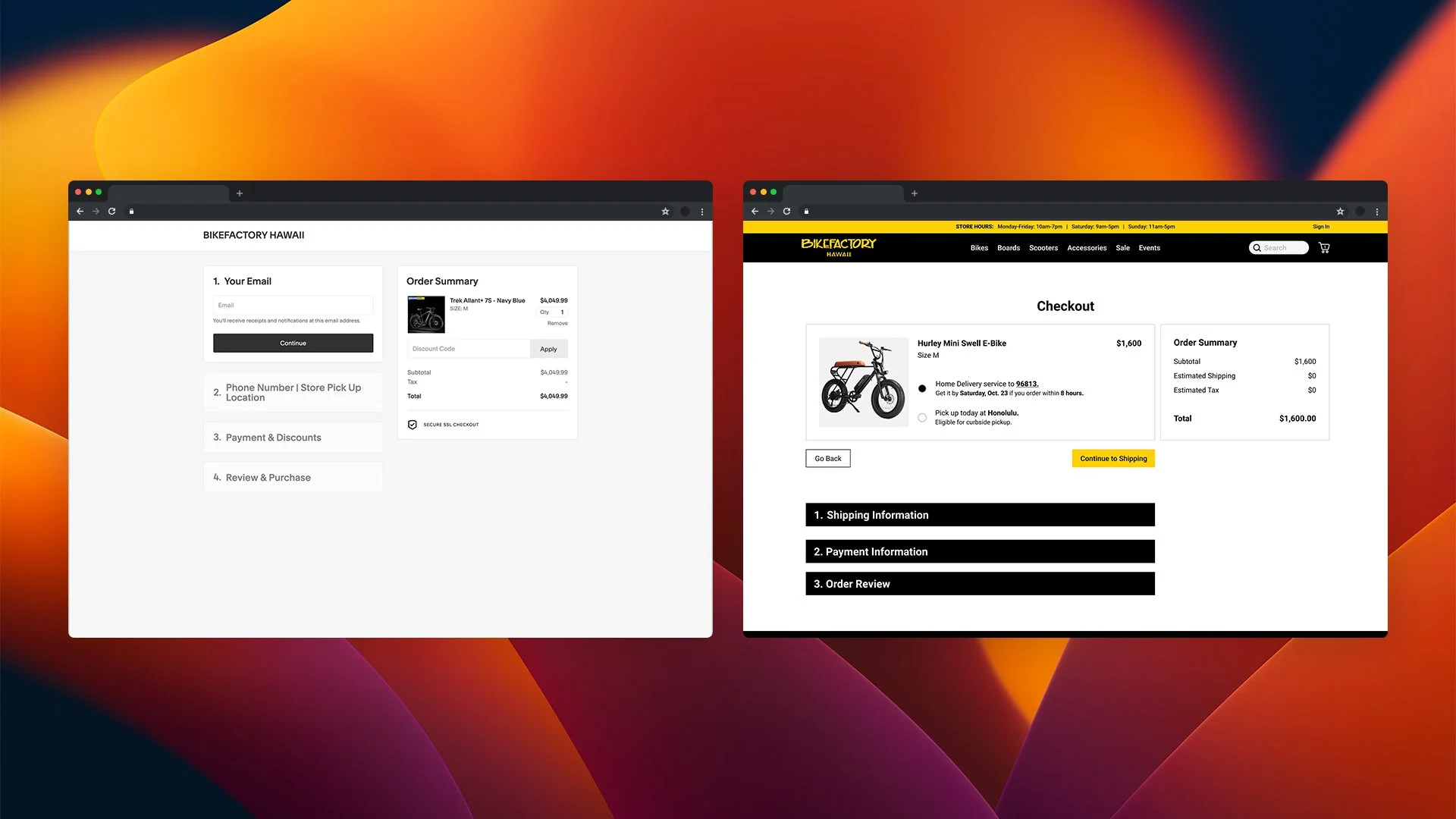 Left: Original checkout page — Right: Updated checkout page