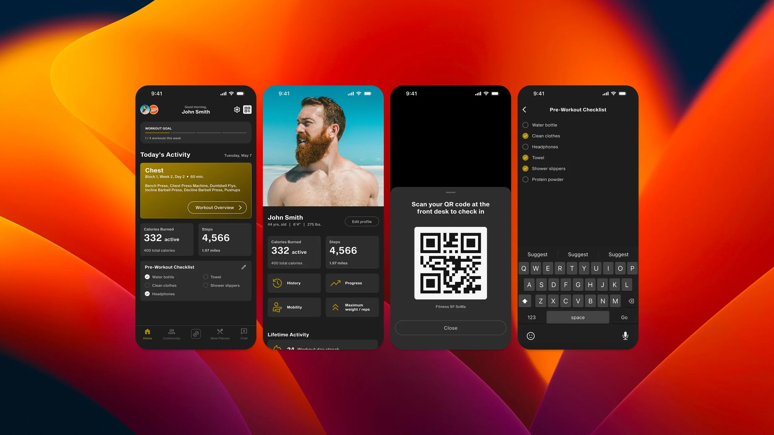 Home: see your workout overview and progress at a glance.