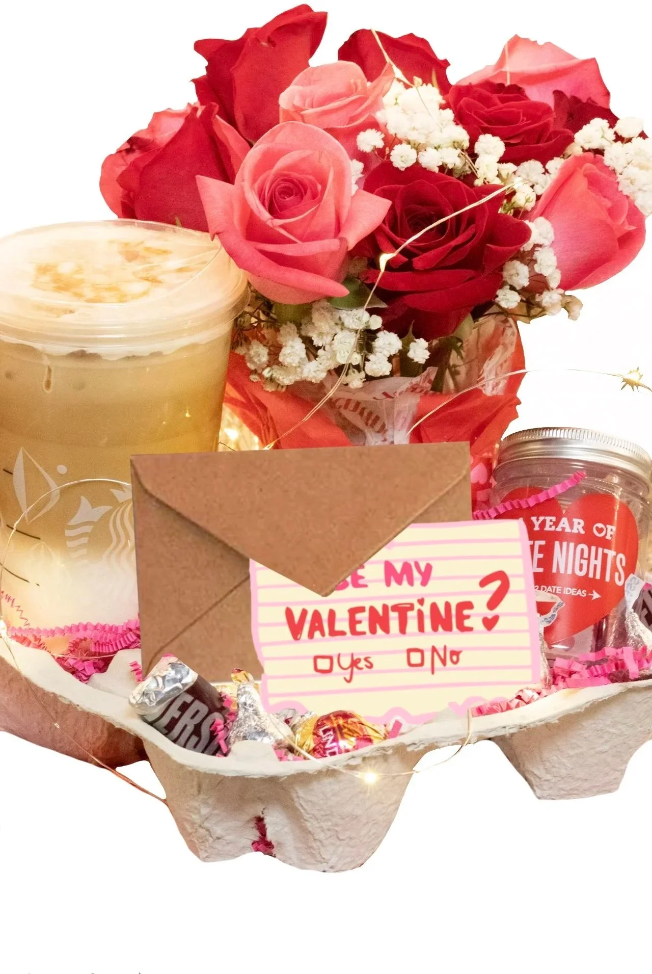Coffee & Roses for Valentine's Day  Available in 1 Dozen, 1/2 Dozen and 3 Rose Red & Pink Roses