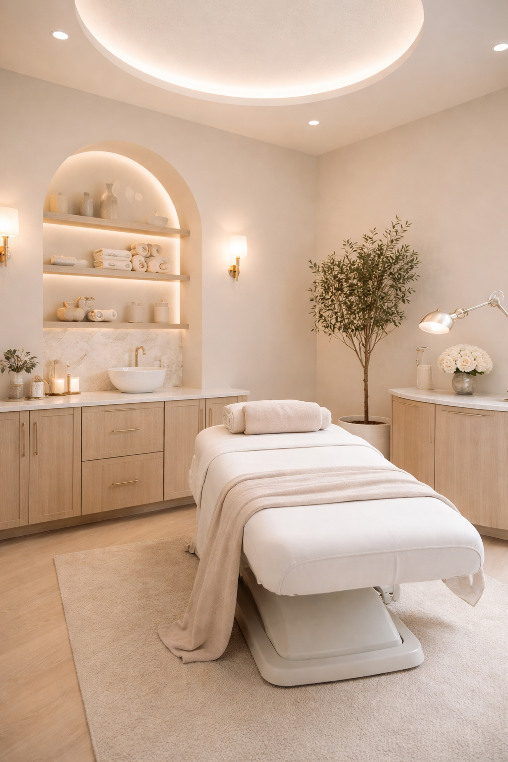 Private wellness treatment room in Chicago featuring hospital-grade acoustic privacy and clinical-grade air filtration.