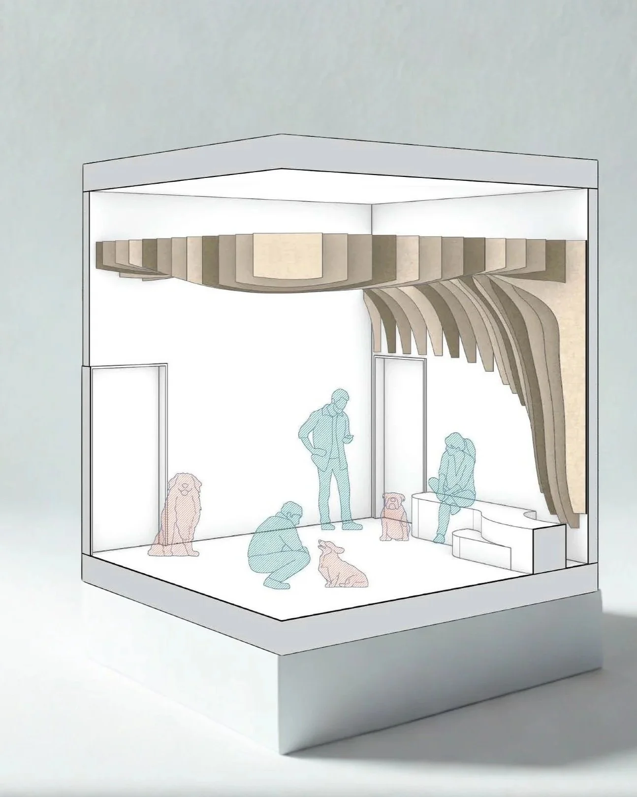 High-intensity dog boarding environment in Chicago featuring acoustic sound-masking and industrial-grade durability.