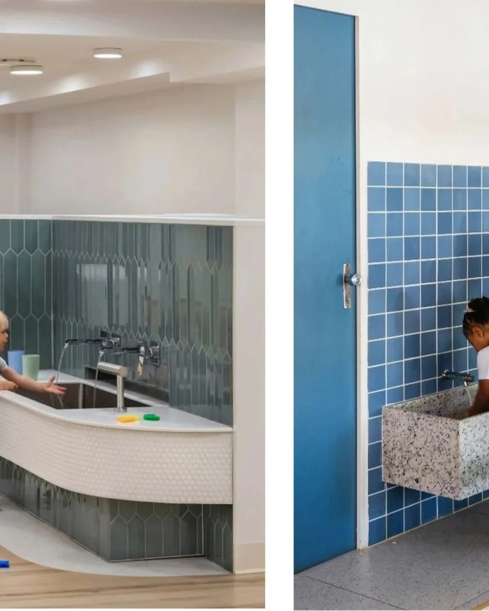 Daycare facility entrance featuring specialized life-safety infrastructure and compliant path-of-travel design in Chicago.