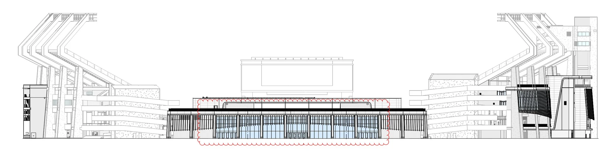 Populous rendering of Brice-Williams stadium with VS1 facade callout bubble
