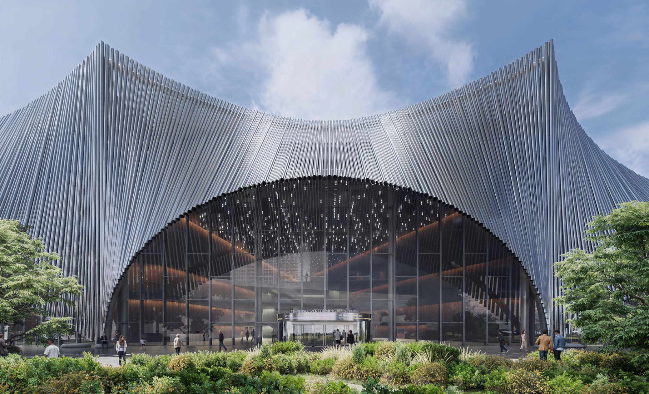 Tennessee Performing Arts Center rendering with VS1 facades and tube screen