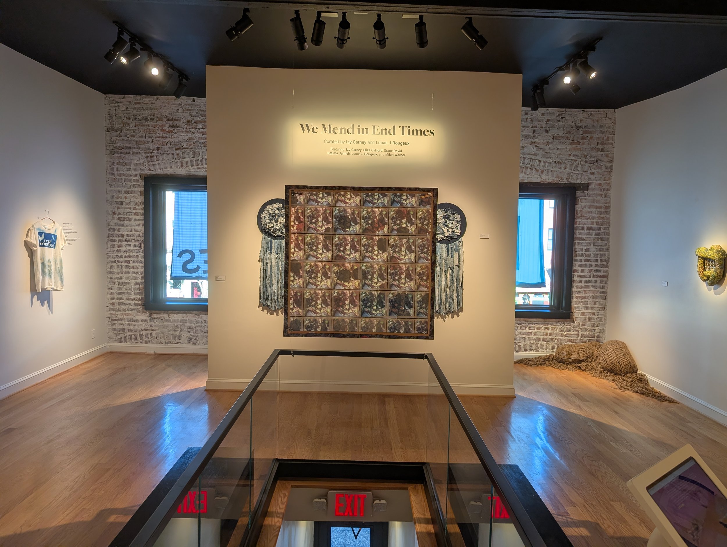 View of the Exhibition featuring the back of "Pink Rose, Soft Body" by Eliza Clifford (middle)