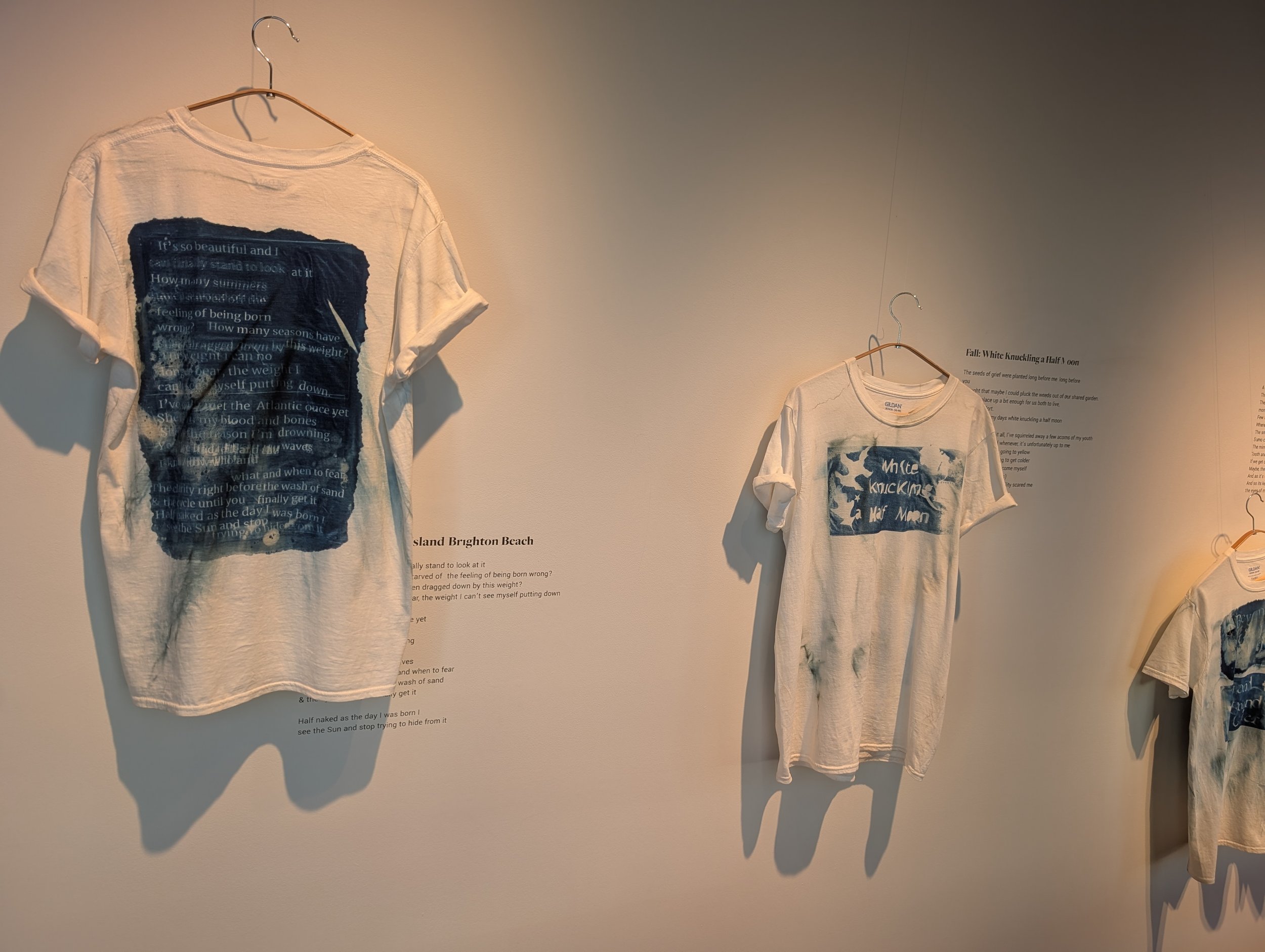 "Four Seasons" by Fatima Janneh (cyanotype on tshirts and poetry)