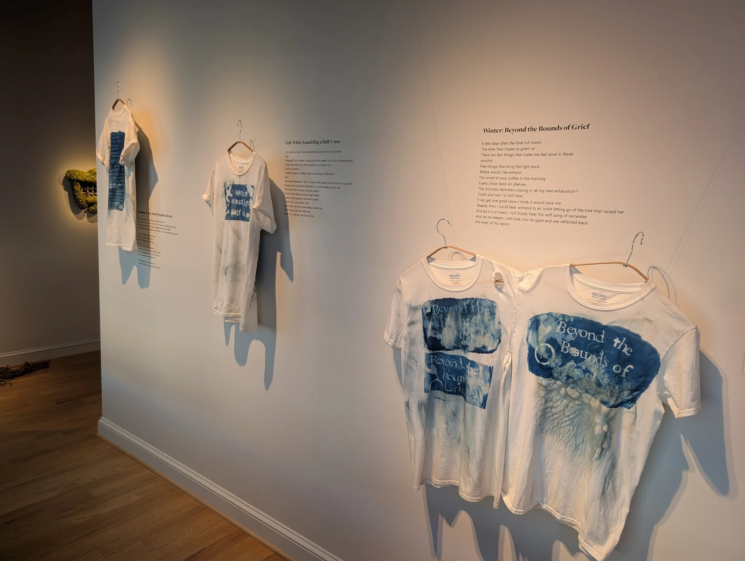 "Four Seasons" by Fatima Janneh (cyanotype on tshirts and poetry)