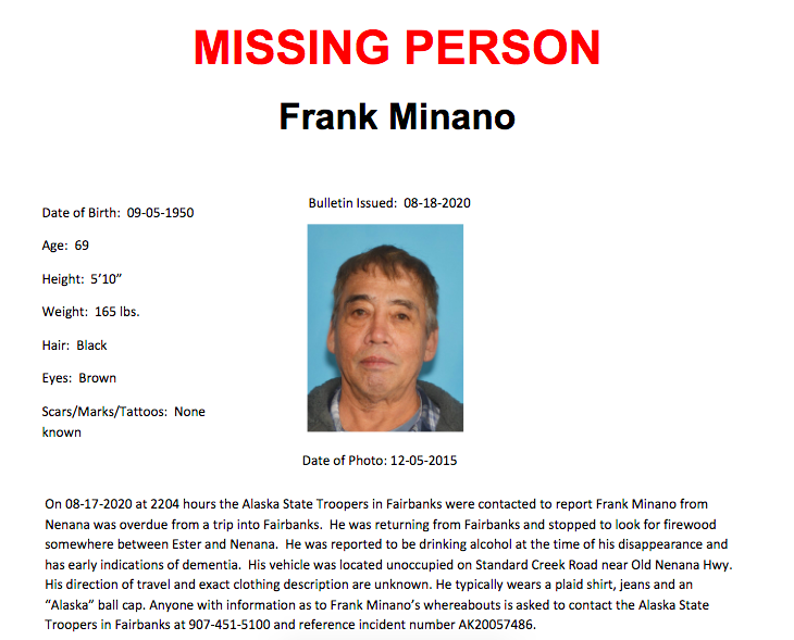 Frank Minano Missing Person Report