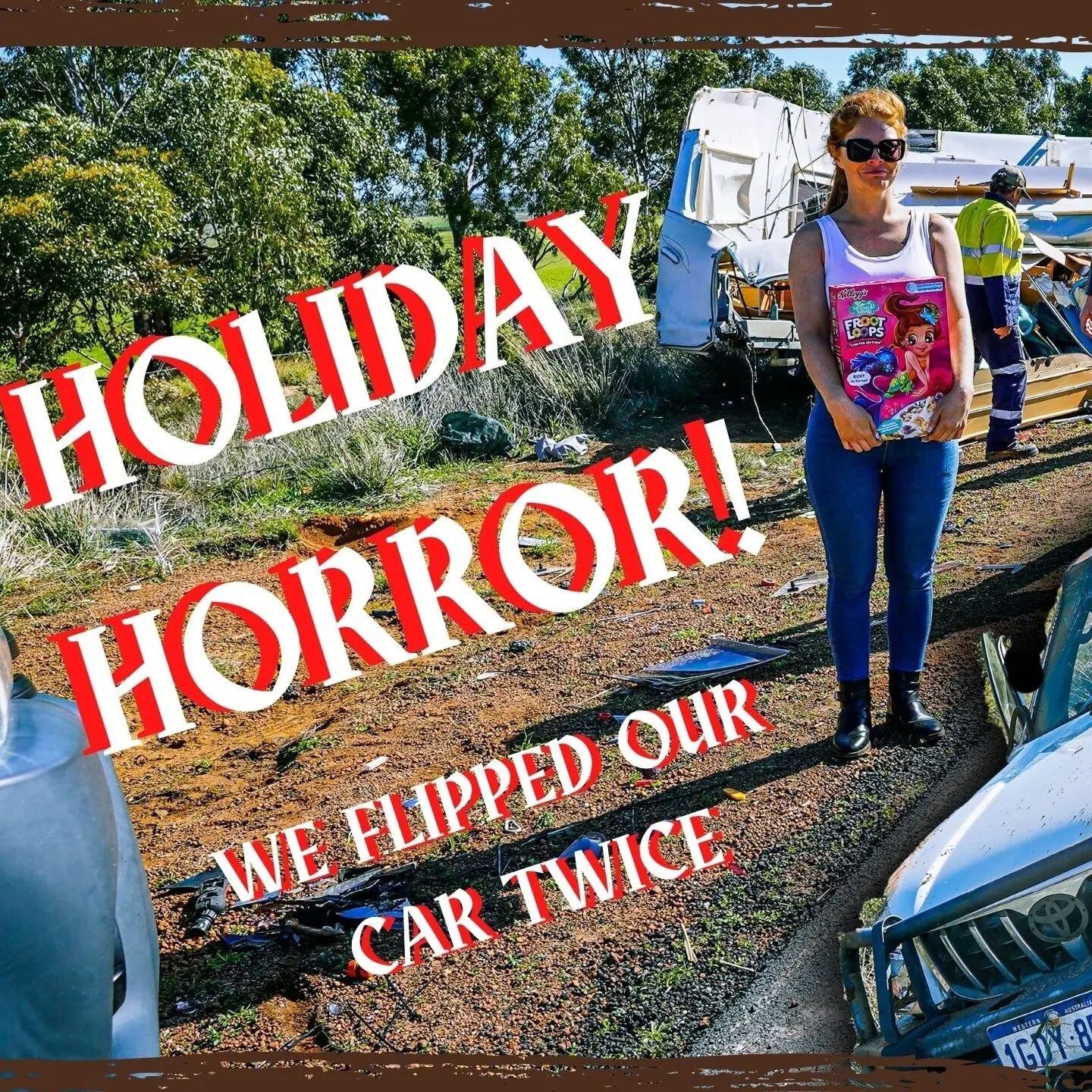 👩&zwj;🦰 NO FRUIT LOOPS WERE HARMED IN THE MAKING OF THIS FILM. 

I've finished the video of yesterday's failed attempt at a holiday that included a terrible road accident with a double roll of both the car and caravan, and some very sore bodies tod