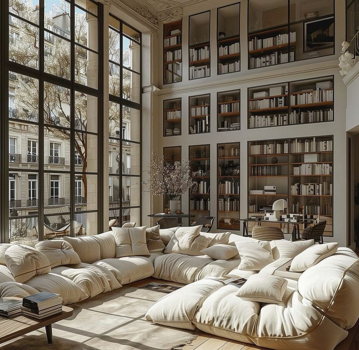 Current mood: big bright living room, comfy couch and shelves filled with books!

AI and all it is still pretty! 

🖤

#interiordesign #interiordesigner #architect #architecture #AIdesign #AIinteriordesign #livingroomdesign #residentialdesign #luxury