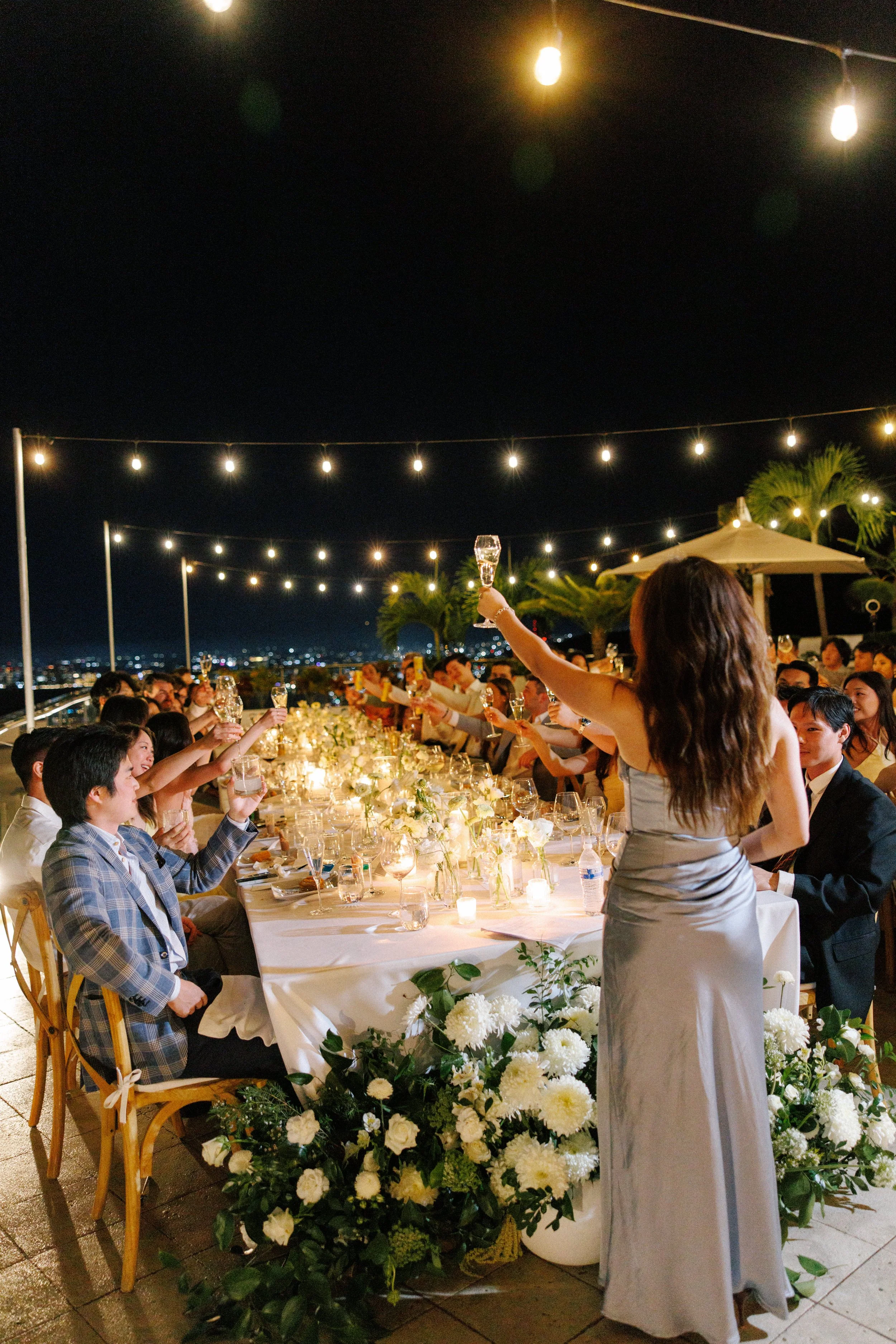 Reception in candlelight at night above Puerto Vallarta at Grand Miramar