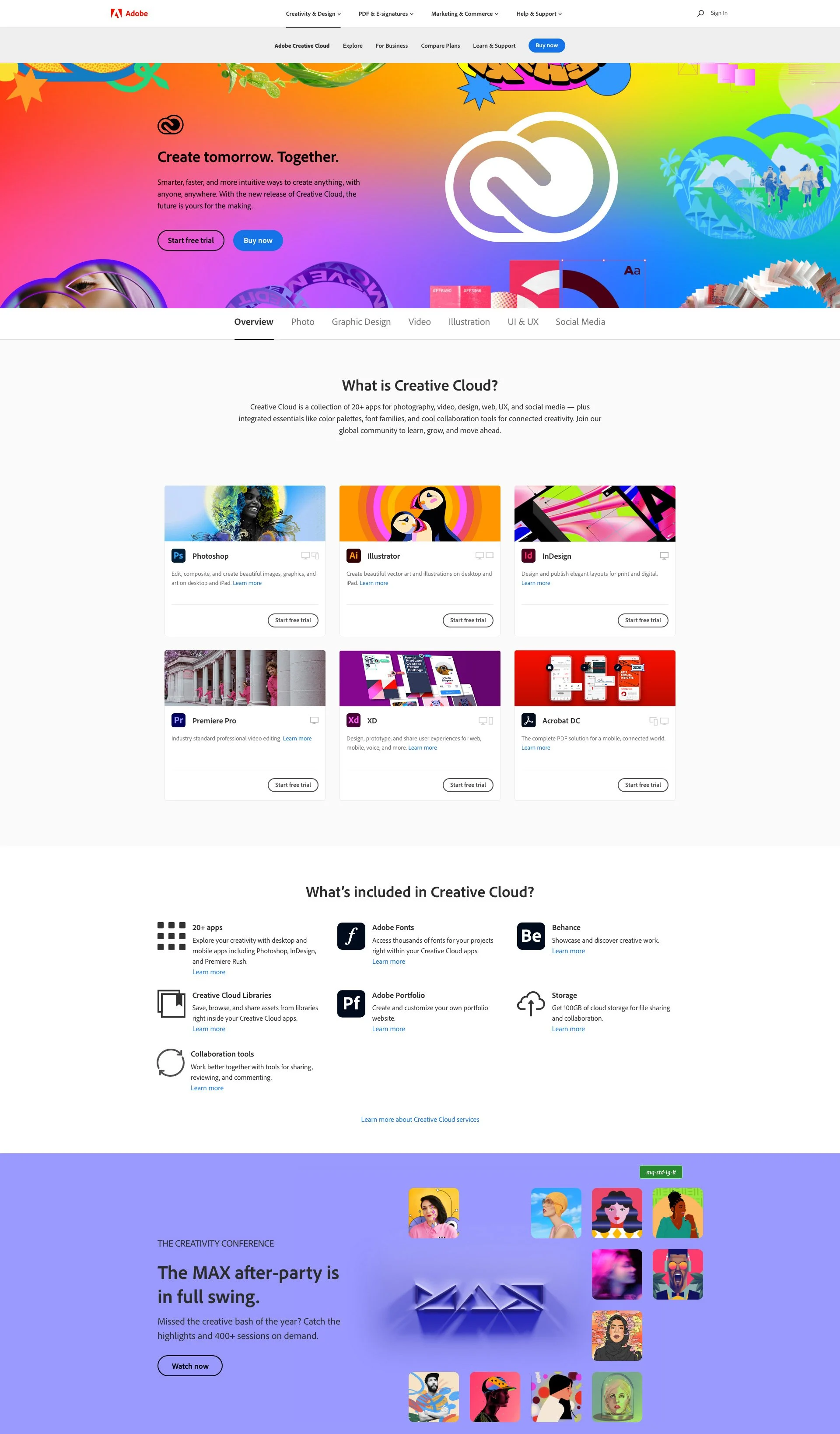 Creative Cloud overview page