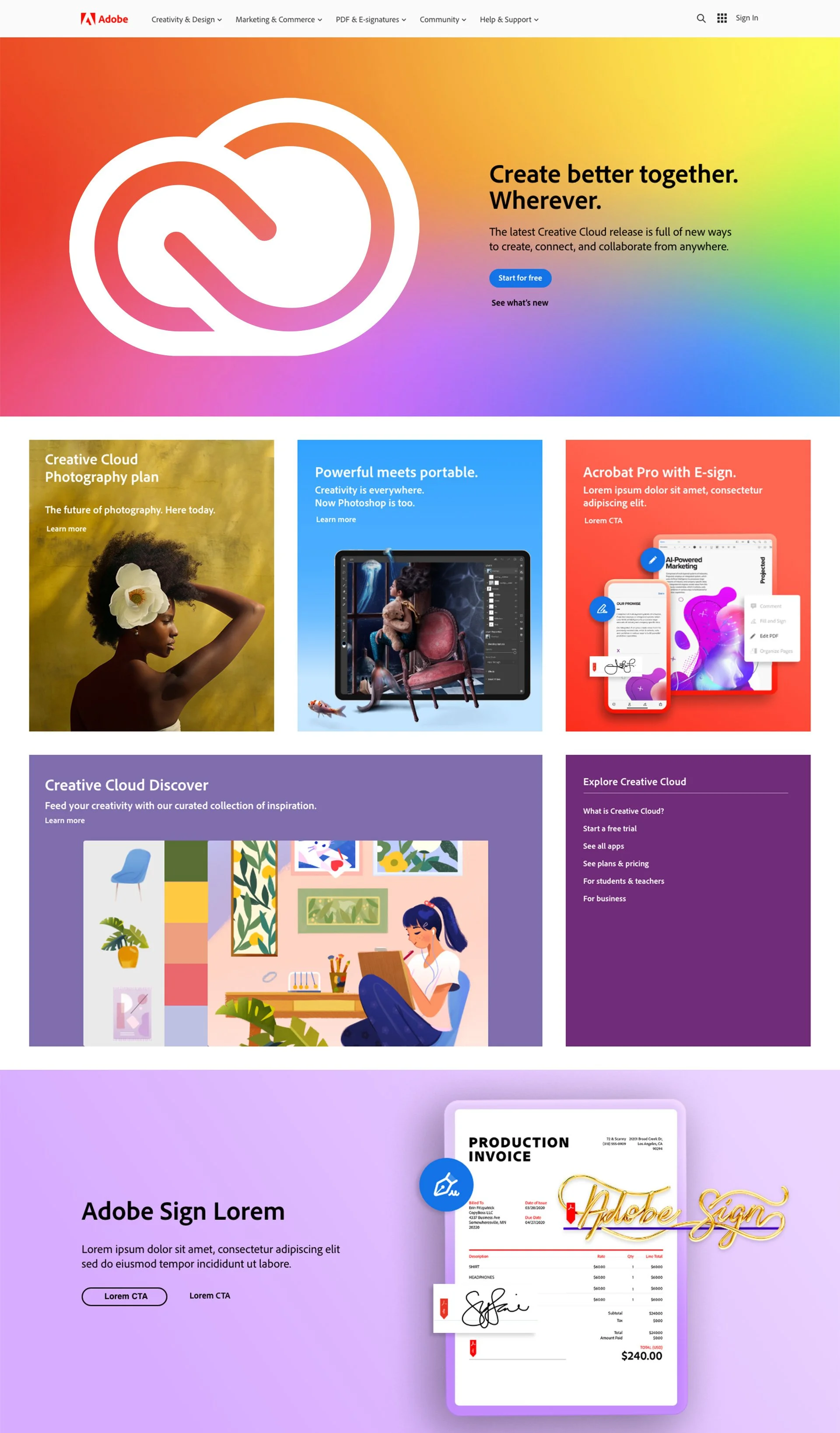 Adobe homepage
