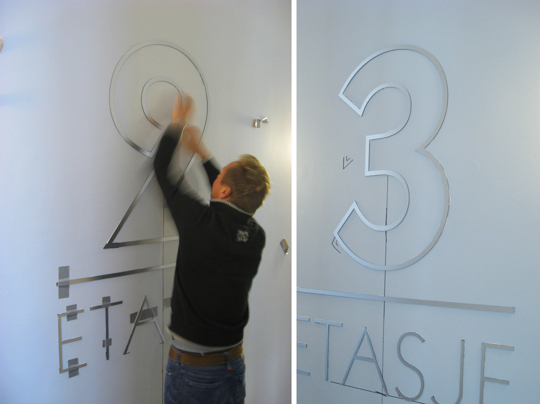 Installation of metal floor signs