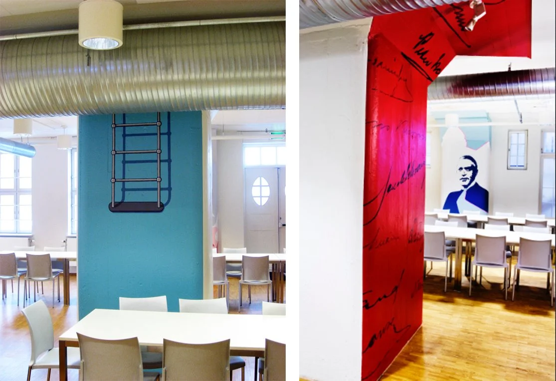 Trompe-l'œil images inspired by the building's history 