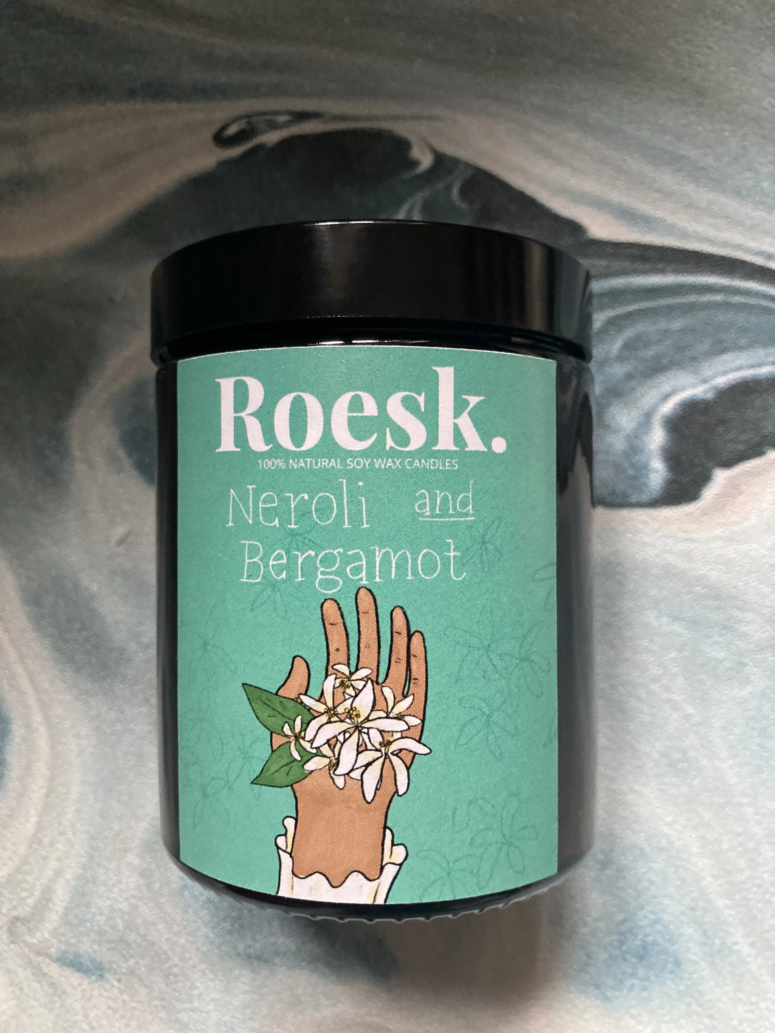 Neroli and Bergamot handmade soy wax candle in amber jar by ROESK