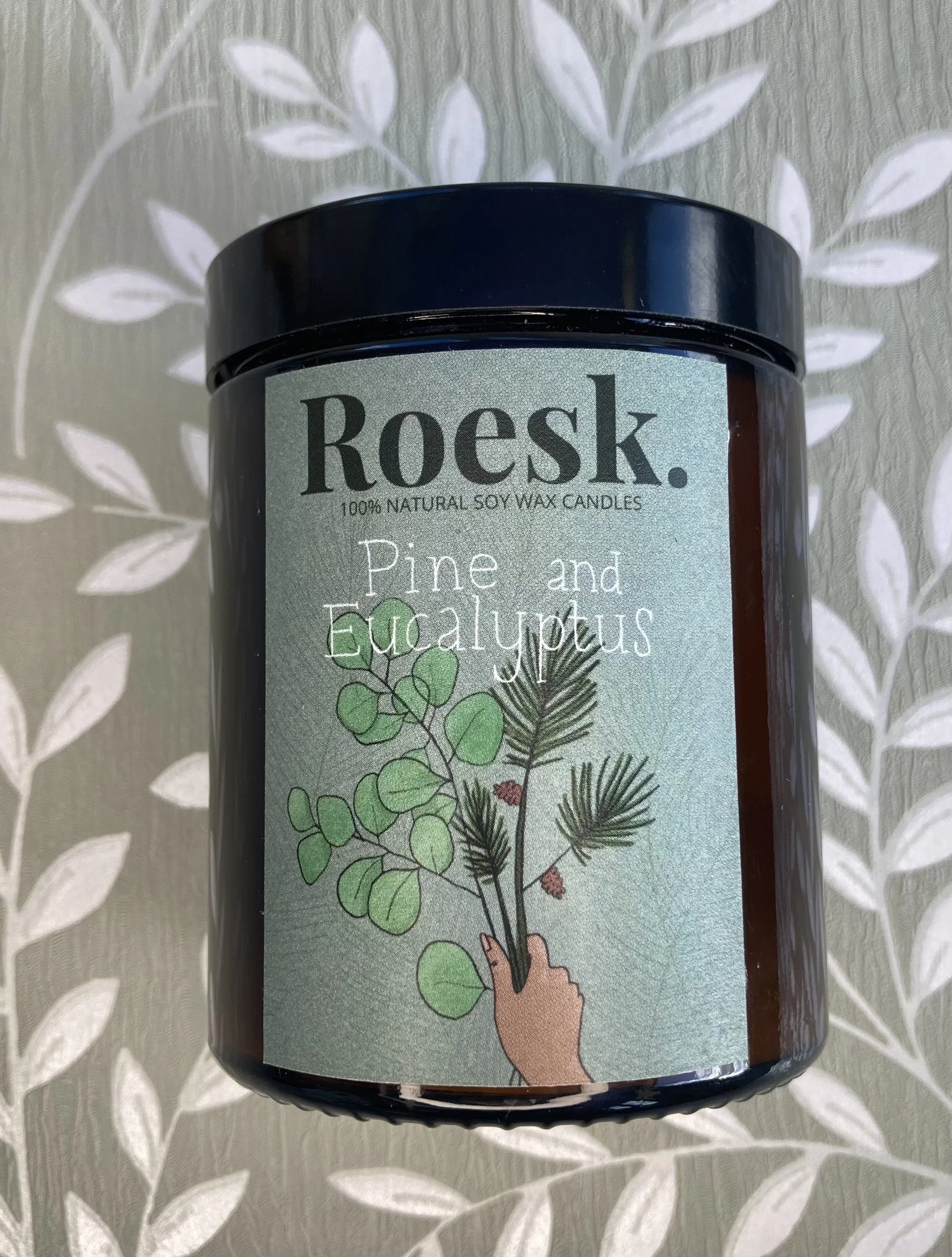 Pine and Eucalyptus handmade soy wax candle in amber jar by ROESK